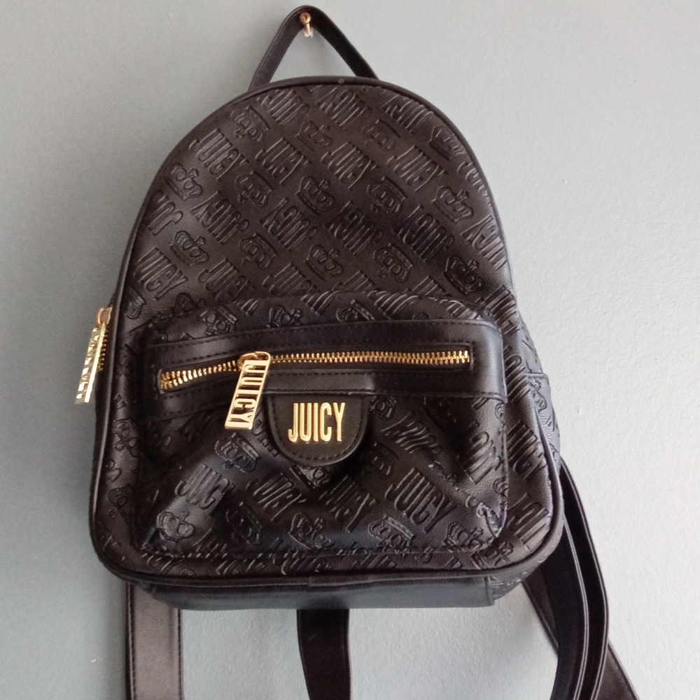 Juicy Couture Black Embossed Logo Crown Mini‎ Backpack Gold Tone Hardware
